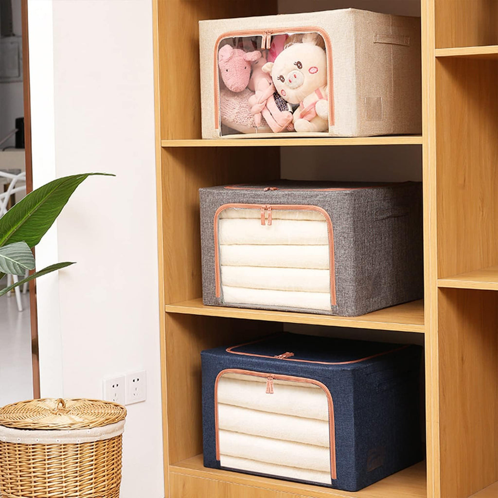 2 x 66L Foldable Large Capacity Cloth Storage, Wardrobe Organizer Box with Steel Frame Support 2 x 66L Foldable Large Capacity Cloth Storage, Wardrobe Organizer Box with Steel Frame Support