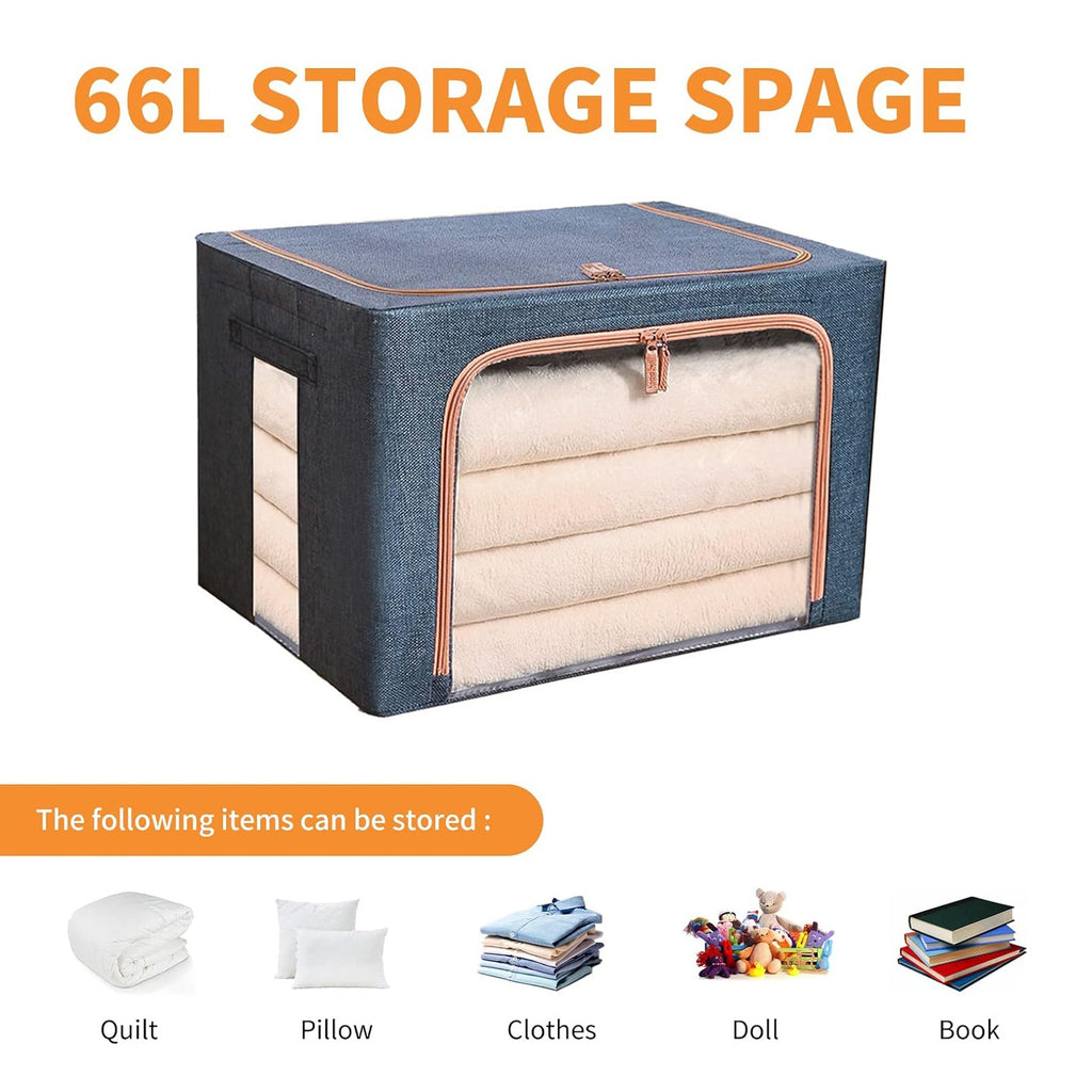 2 x 66L Foldable Large Capacity Cloth Storage, Wardrobe Organizer Box with Steel Frame Support 2 x 66L Foldable Large Capacity Cloth Storage, Wardrobe Organizer Box with Steel Frame Support