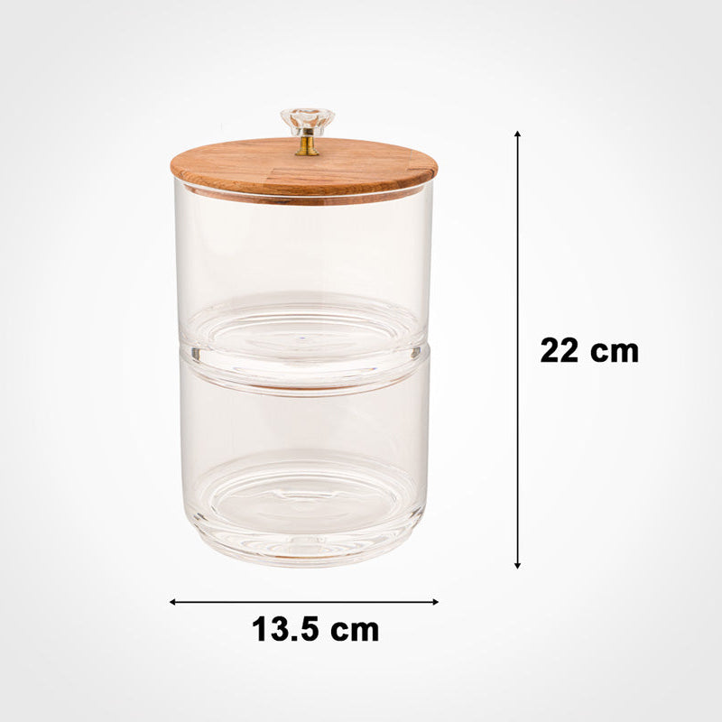 Candy Jar with Wooden Lid, 2 Layer Stackable Glass Container