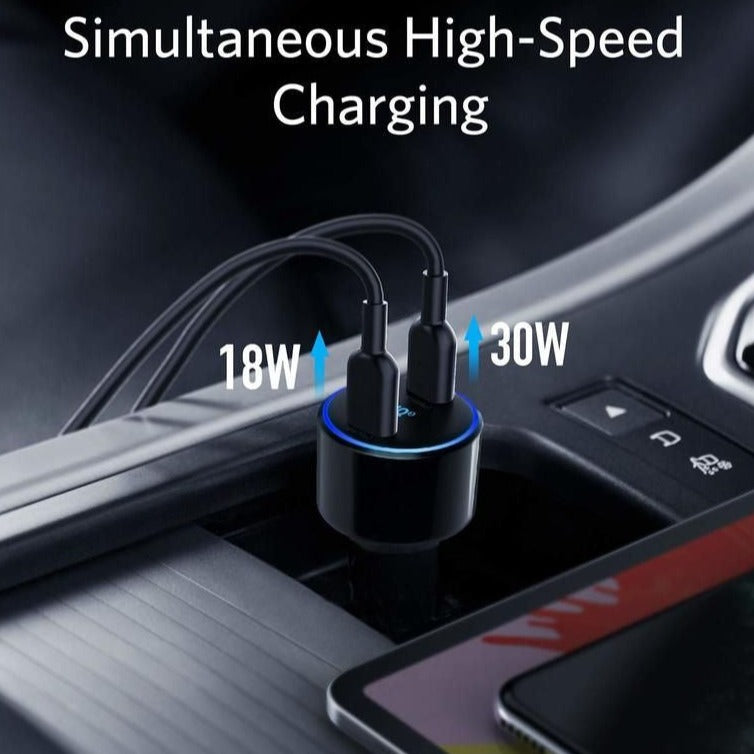  Duo 48W Car Charger With 2 USB-C PowerIQ 3.0 Ports in black color