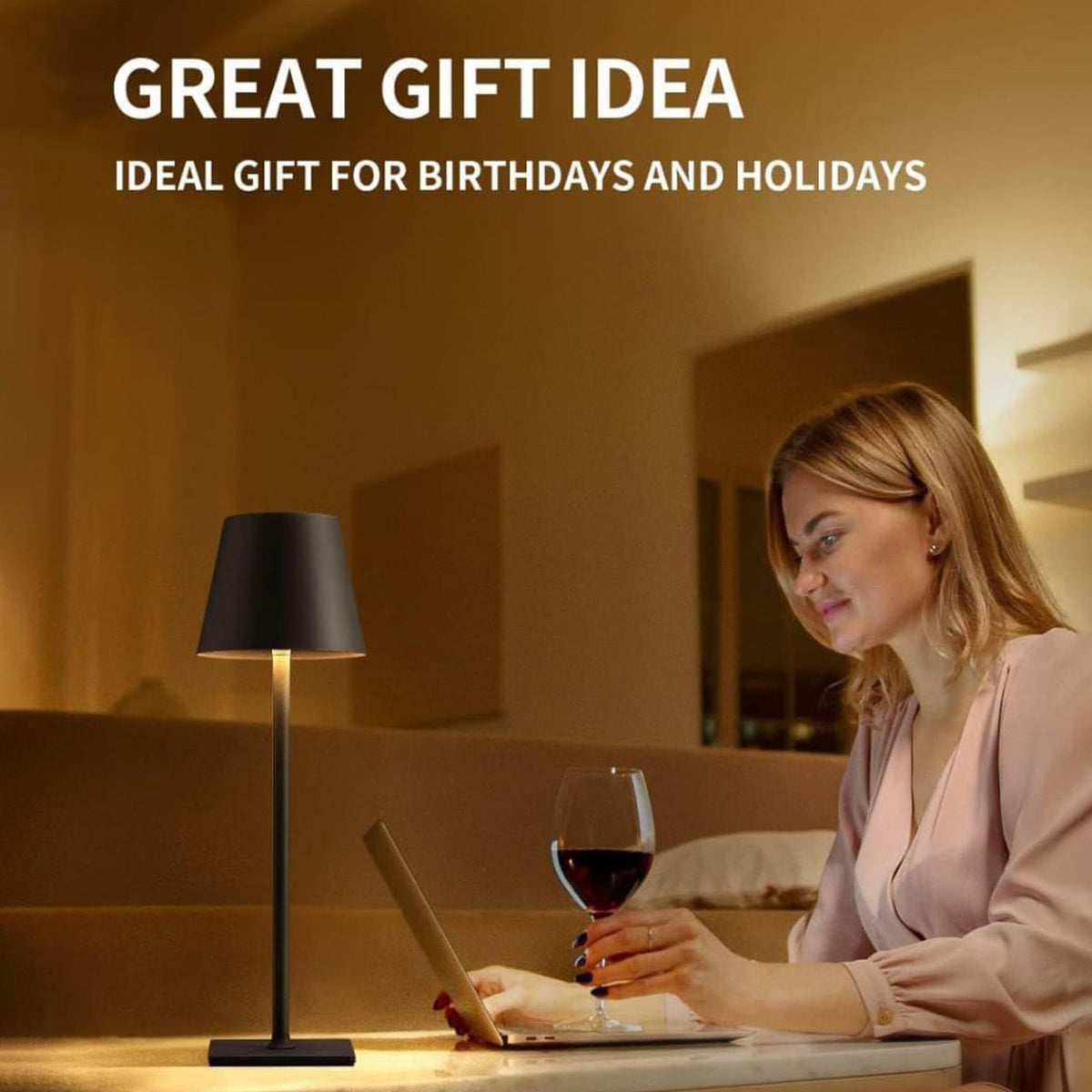 A Women Is Working By Placing USB Cordless LED Table Lamp Near.
