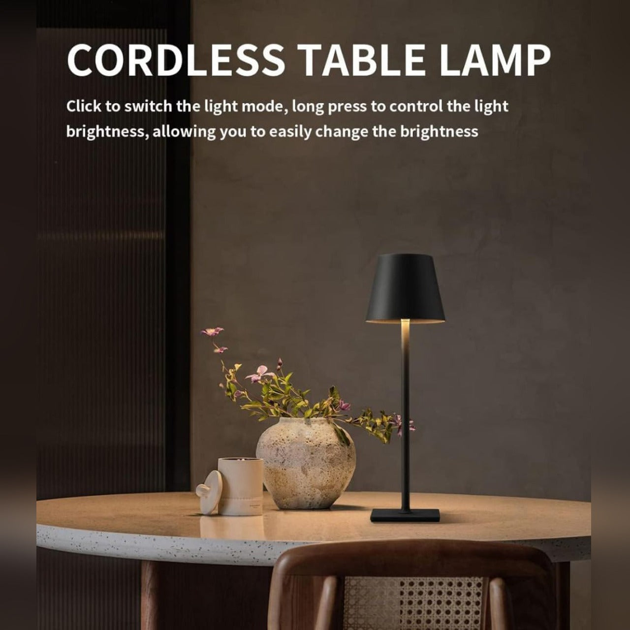 USB Cordless LED Table Lamp Is Placed On a Table.