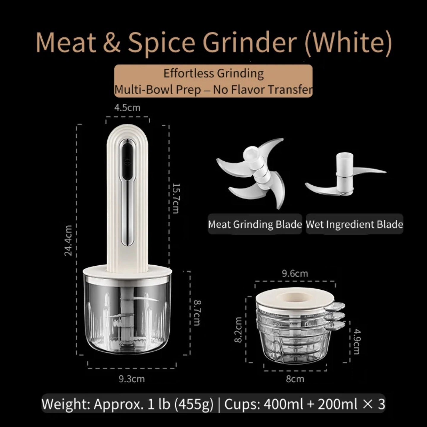 Size Details of  USB Rechargeable Food Processor Blender.