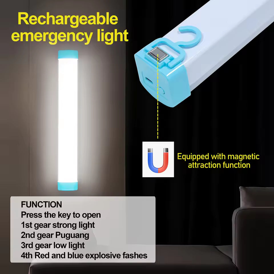 Image Shows the function and features of  USB Rechargeable LED Camping Tube Light.