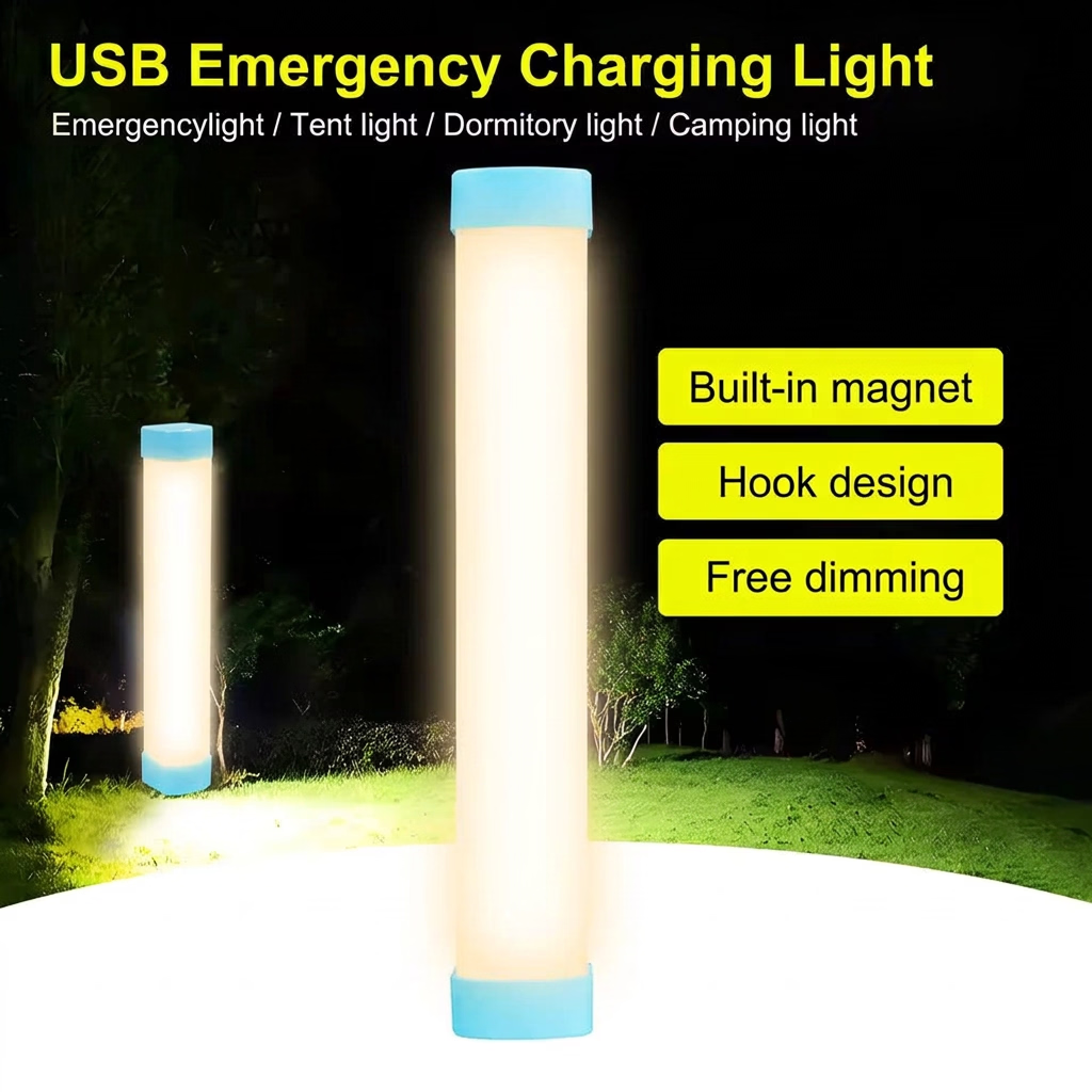 USB Rechargeable LED Camping Tube Light  in a Garden Background.