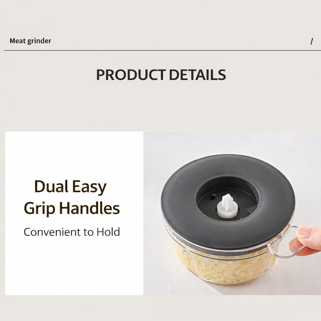 A Person is Holding the Handle of USB rechargeable food processor blender.