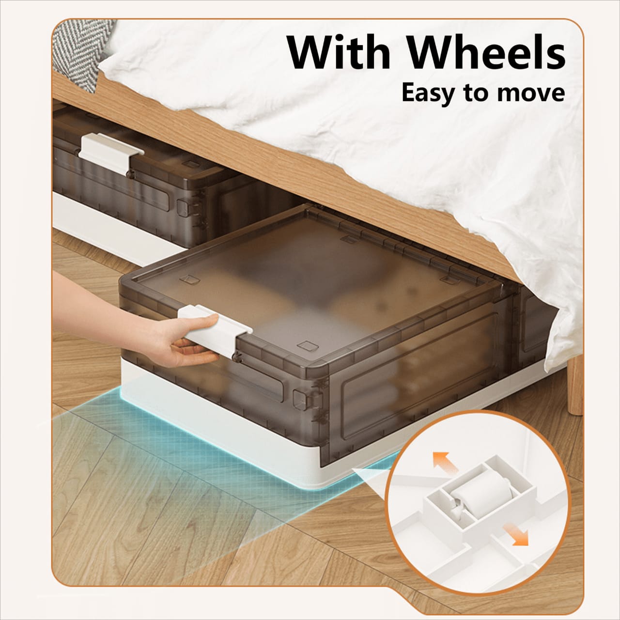 A Person is Opening Foldable Under Bed Rolling Storage Organizer Container.