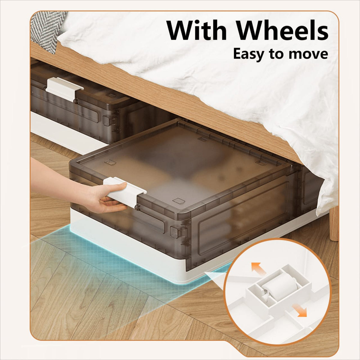 A Person is Opening Foldable Under Bed Rolling Storage Organizer Container.