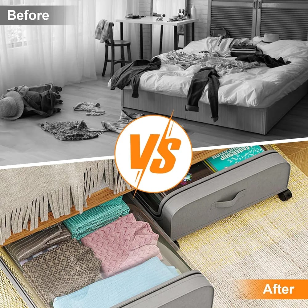 Before and After Usage Of Underbed Storage Bag.