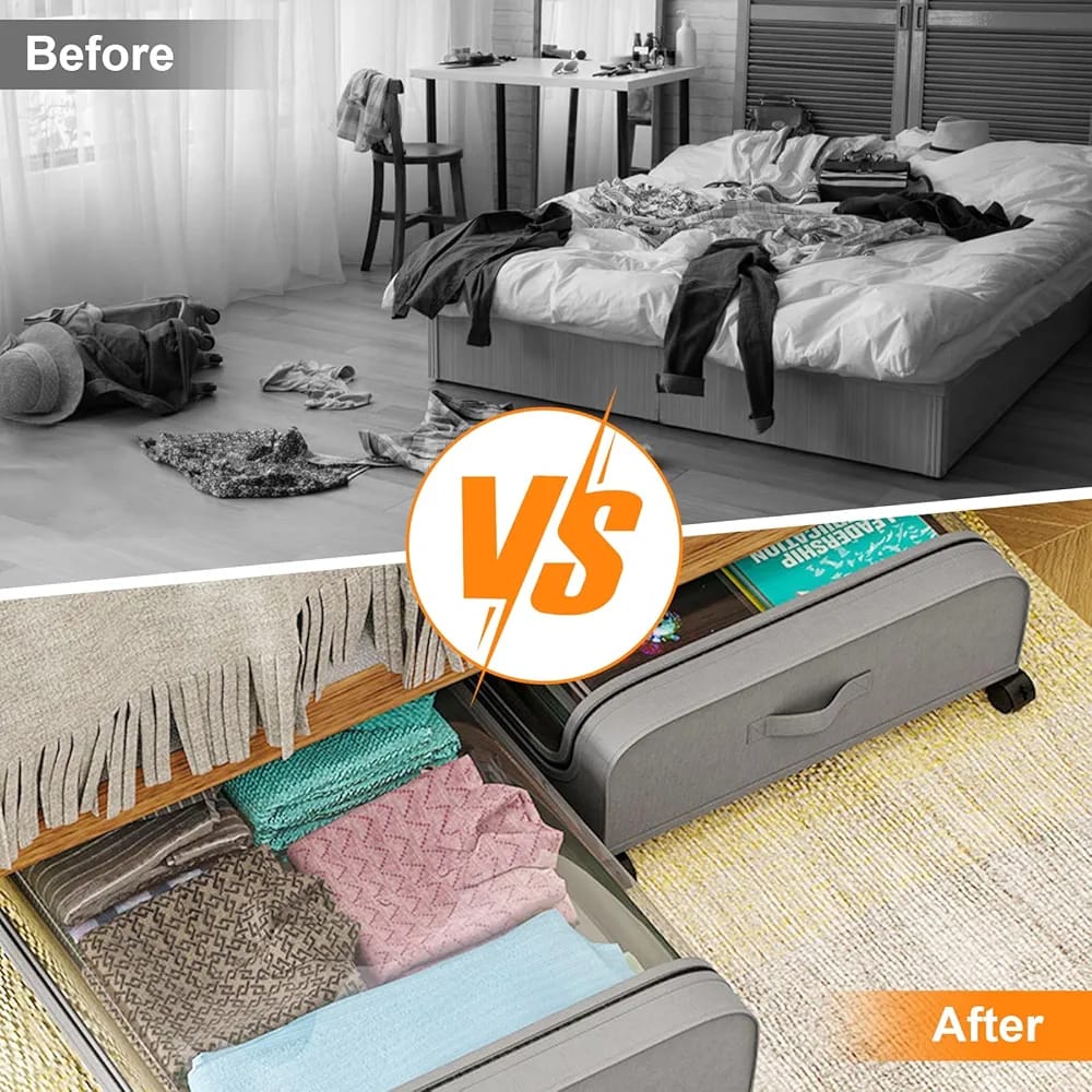 Underbed Storage Bag, Rolling Organizer Container Bin, Cloth Storage Box Underbed Storage Bag, Rolling Organizer Container Bin, Cloth Storage Box