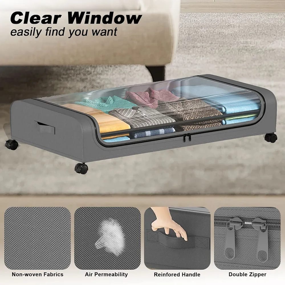 Underbed Storage Bag, Rolling Organizer Container Bin, Cloth Storage Box Underbed Storage Bag, Rolling Organizer Container Bin, Cloth Storage Box