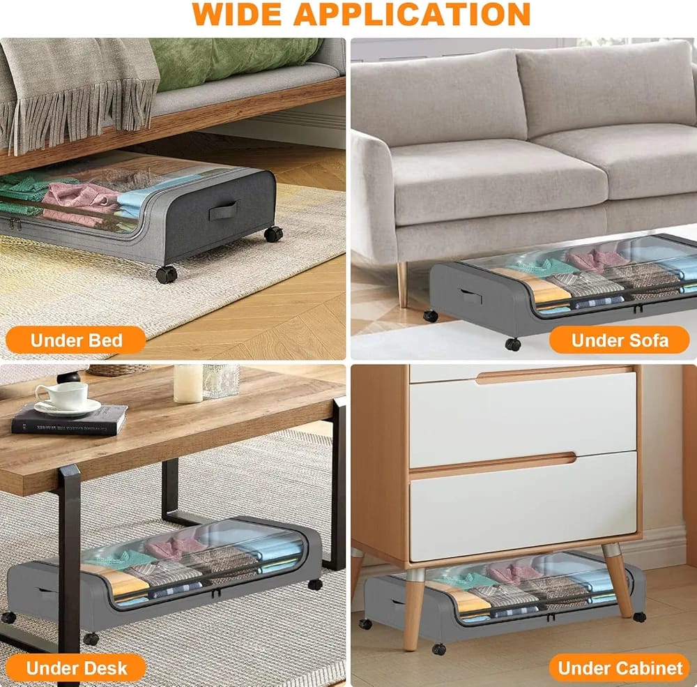 Underbed Storage Bag, Rolling Organizer Container Bin, Cloth Storage Box Underbed Storage Bag, Rolling Organizer Container Bin, Cloth Storage Box