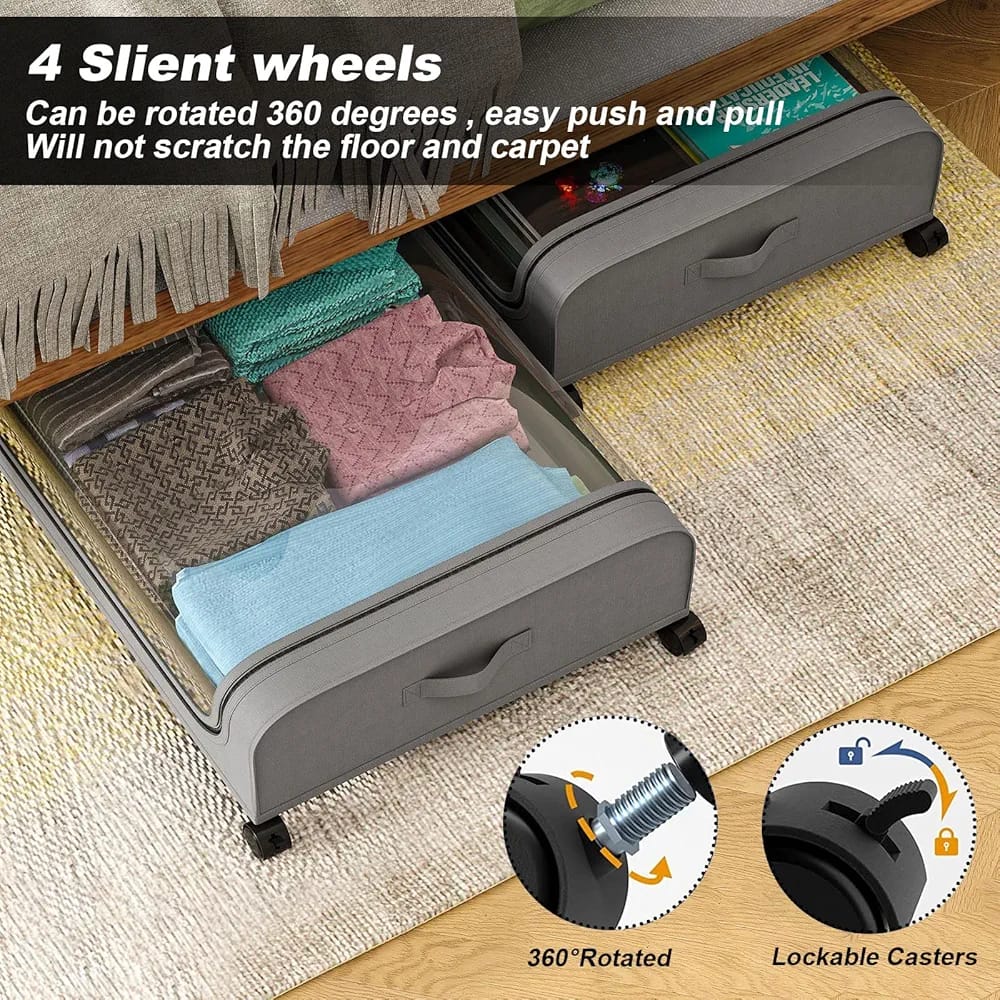 Underbed Storage Bag is Placed Under Bed With Clothes Are Organized in it.