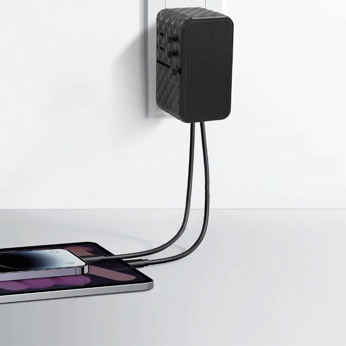 Powerology 4-Port Universal GaN Super Charger plugged into a mobile device