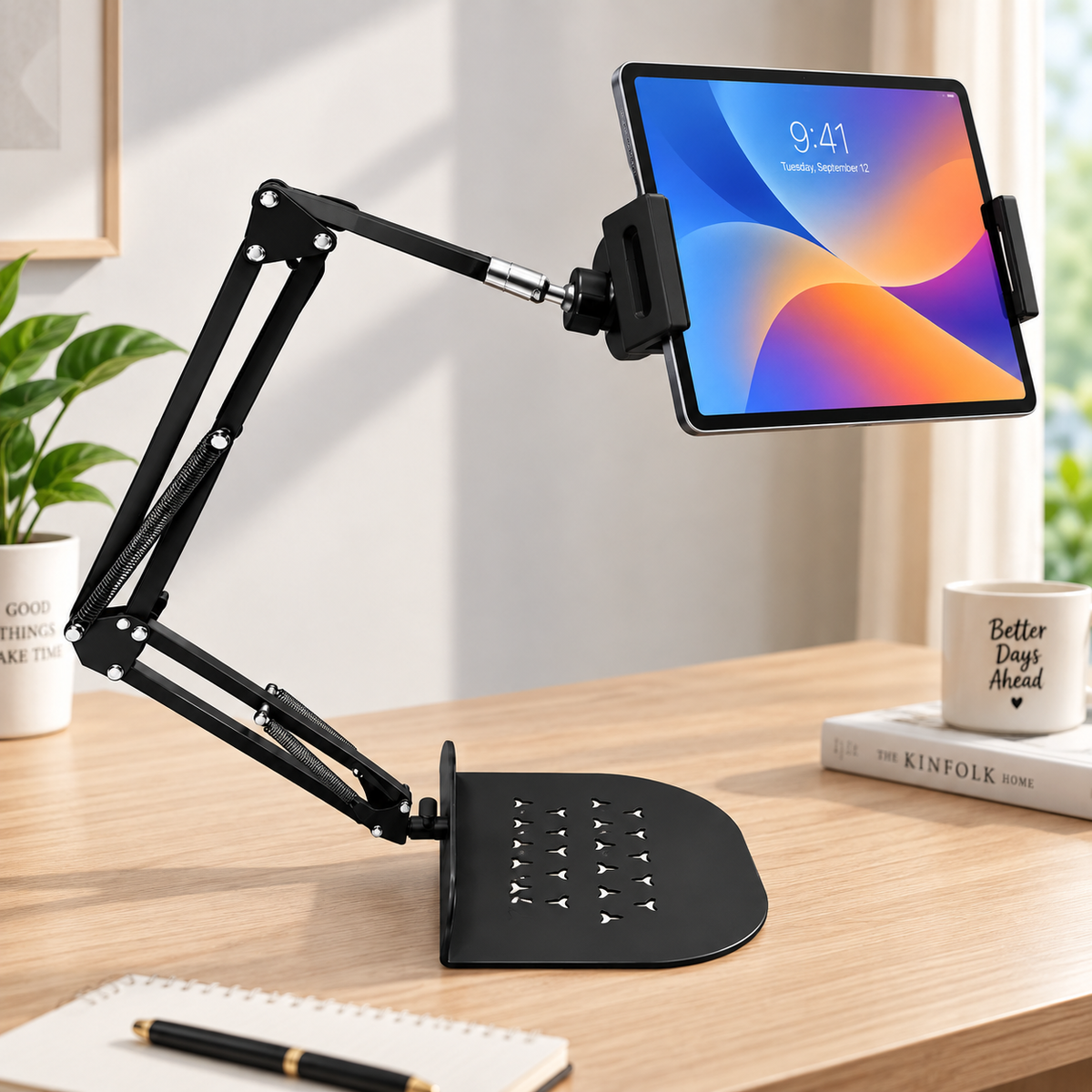 Universal Lazy Mobile Phone Stand Holding Mobile Phone Placed on a Desk.
