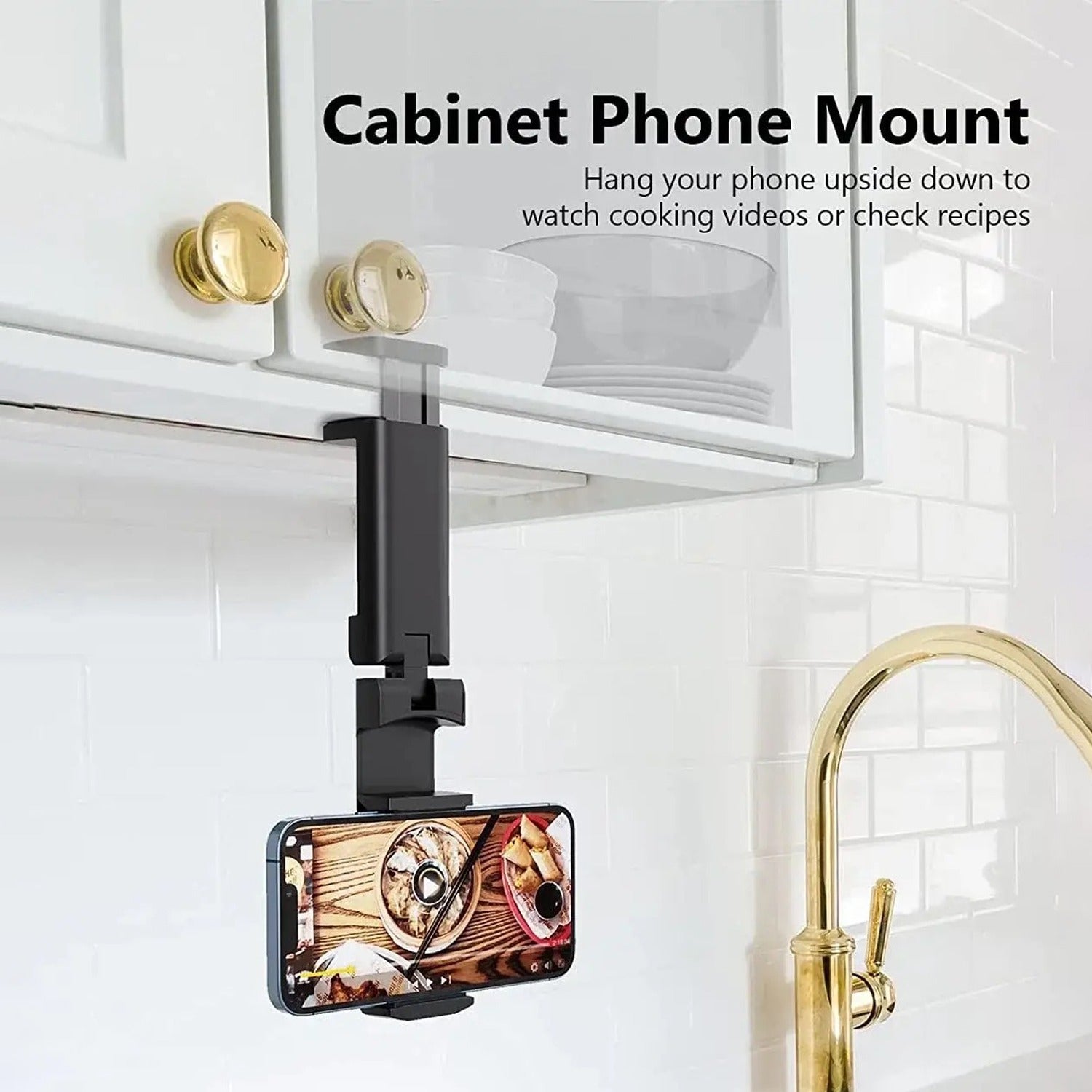 A Mobile Phone is Placed On Cabinet Using Universal Mobile Phone Mount Holder.