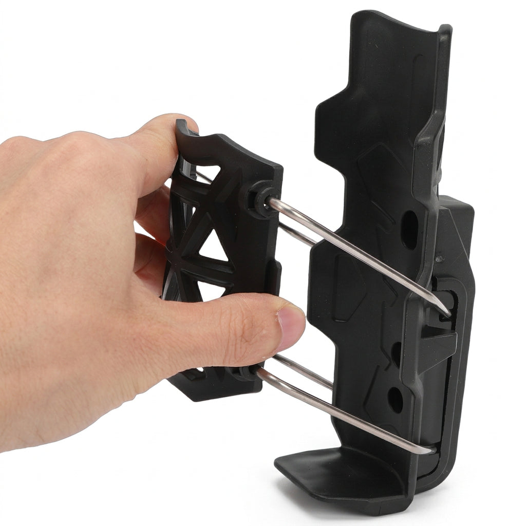 A Person is Holding the Universal Motorcycle & Bicycle Water Bottle Holder .