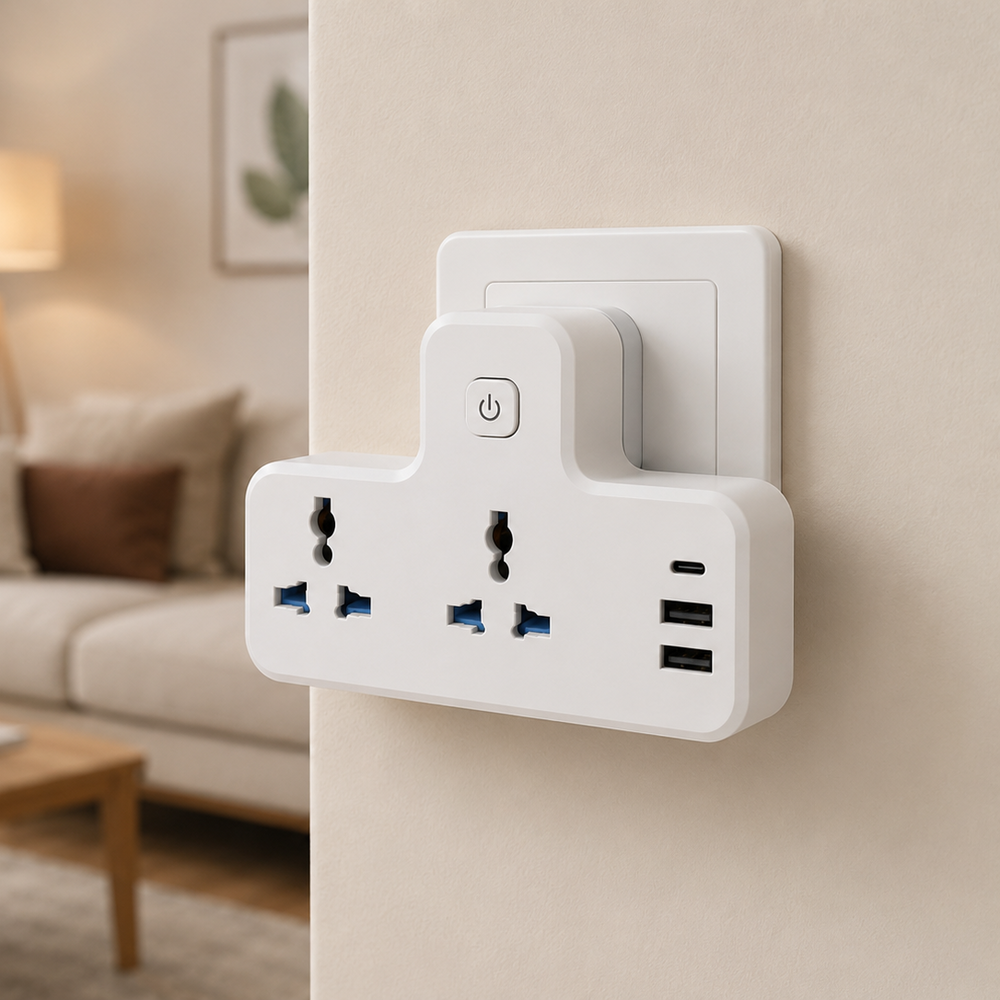 Universal Power Socket Adapter with 2 USB & Type-C Port, 2500W Extensi