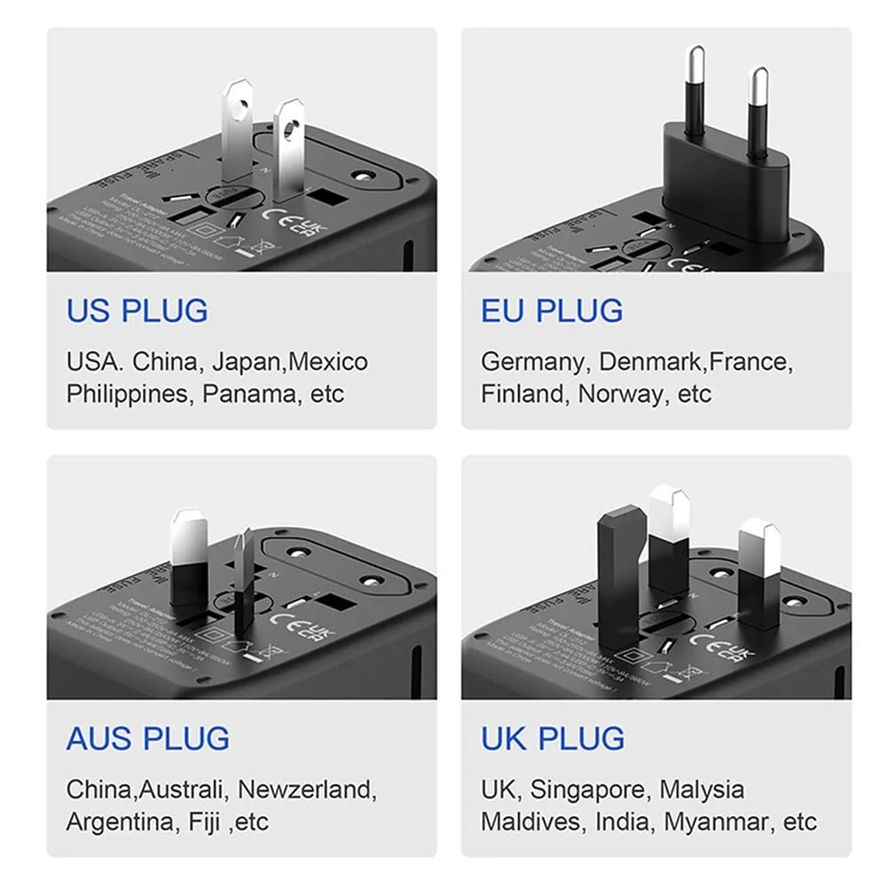 All-in-One Universal Travel Adaptor with Multiple USB Ports with different pin 
