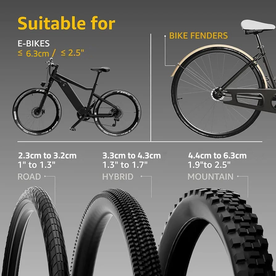 Dimensions of Bicycle Tyres Where Upright Bicycle Stand Can be Used.