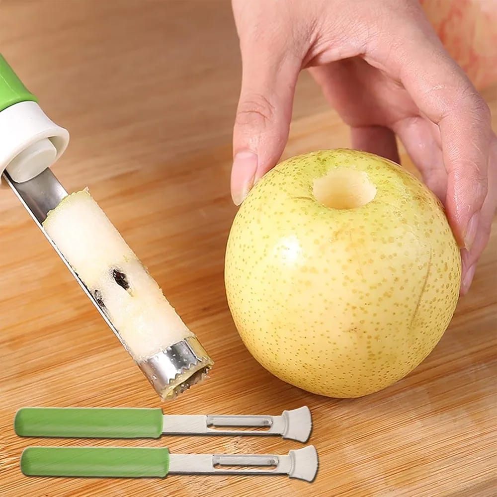A Person is Taking The Core Of Fruit Using 2 in 1 Fruit Peeler Corer.