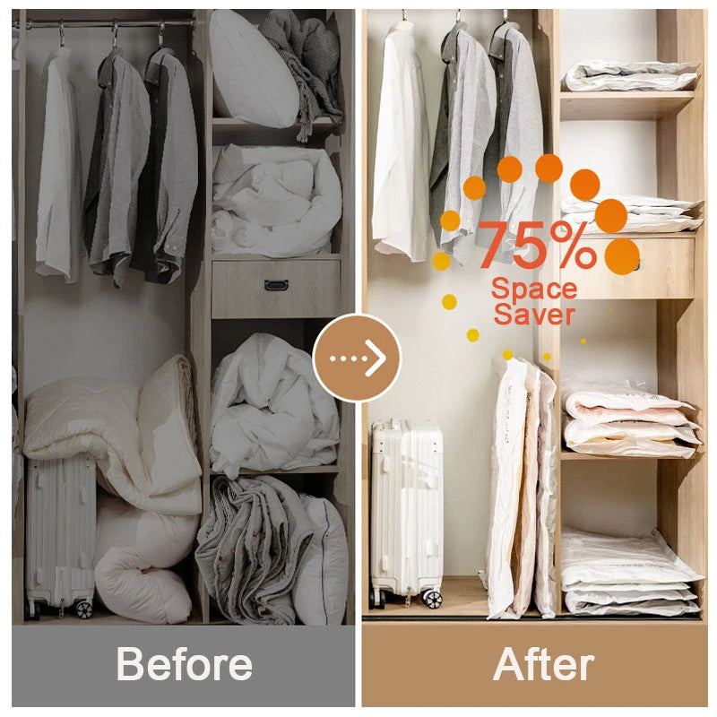 Space Saving Vacuum Seal Bags, Clothes Storage Compressed Reusable Organizer Bags! Space Saving Vacuum Seal Bags, Clothes Storage Compressed Reusable Organizer Bags!