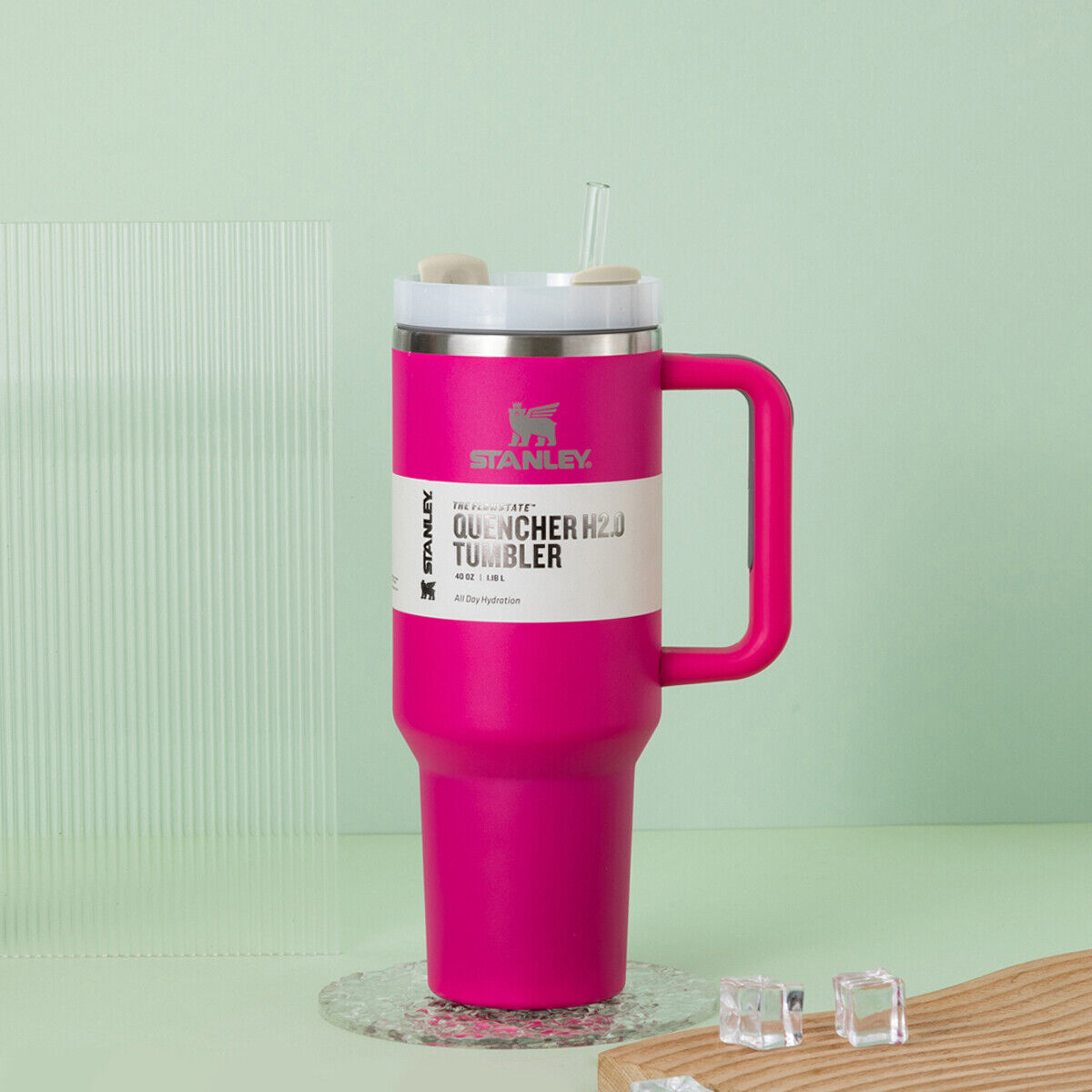 Vacuum Insulated Tumbler with Lid and Straw in pink color