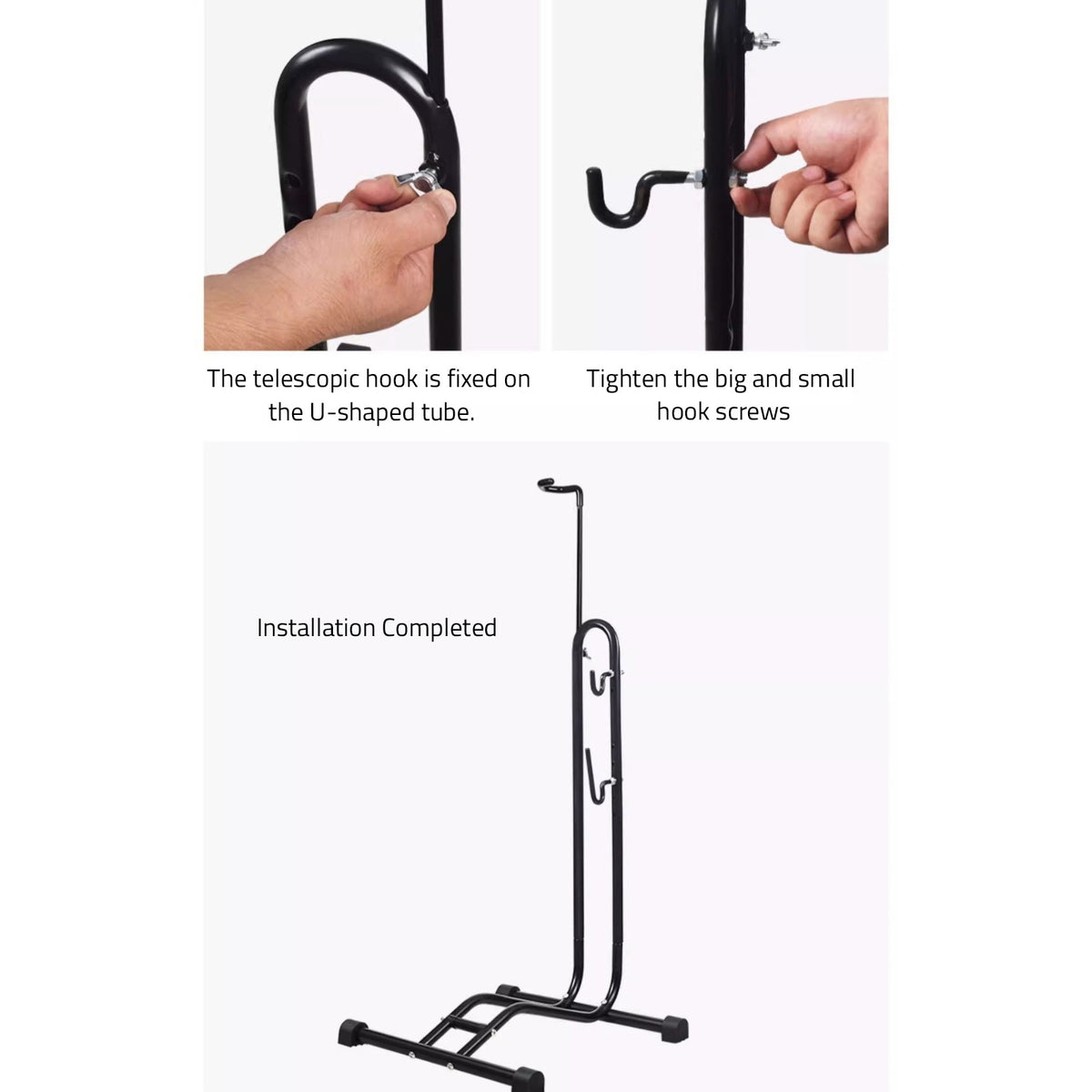 A Person is Installing Vertical Bike Stand For Indoor Storage.