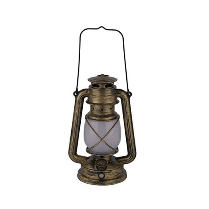 Vintage-style lantern with a white glass shade on a white background