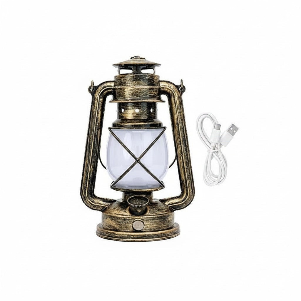Vintage-style lantern with USB cable on a white background