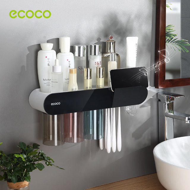 ECOCO Wall Mount Magnetic Adsorption Toothpaste Squeezer Toothbrush Holder with Cup ECOCO Wall Mount Magnetic Adsorption Toothpaste Squeezer Toothbrush Holder with Cup