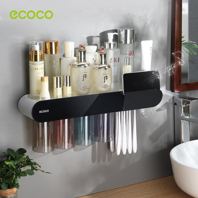 ECOCO Wall Mount Magnetic Adsorption Toothpaste Squeezer Toothbrush Holder with Cup ECOCO Wall Mount Magnetic Adsorption Toothpaste Squeezer Toothbrush Holder with Cup