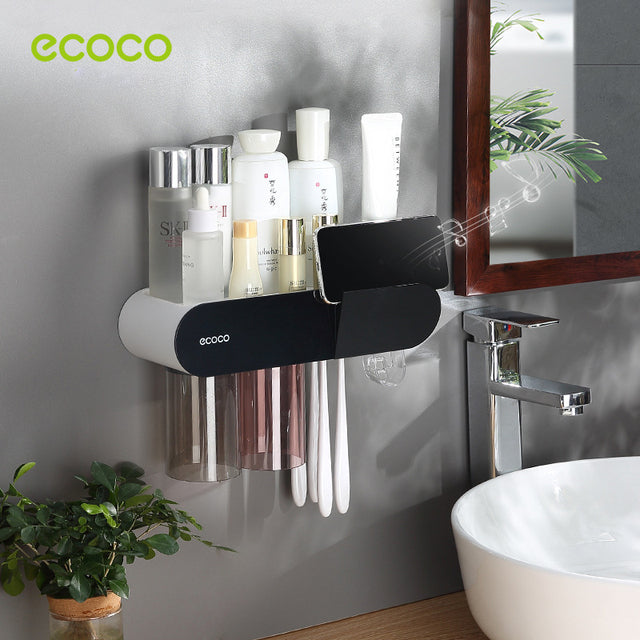 ECOCO Wall Mount Magnetic Adsorption Toothpaste Squeezer Toothbrush Holder with Cup ECOCO Wall Mount Magnetic Adsorption Toothpaste Squeezer Toothbrush Holder with Cup