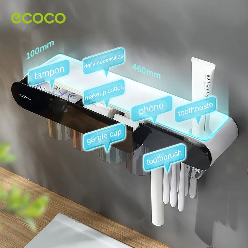 ECOCO Wall Mount Magnetic Adsorption Toothpaste Squeezer Toothbrush Holder with Cup ECOCO Wall Mount Magnetic Adsorption Toothpaste Squeezer Toothbrush Holder with Cup