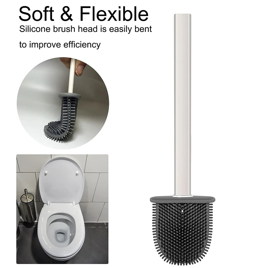 Wall-Mounted Silicone Toilet Brush Set, Non-Slip Handle Bathroom Cleaner for Deep Cleaning