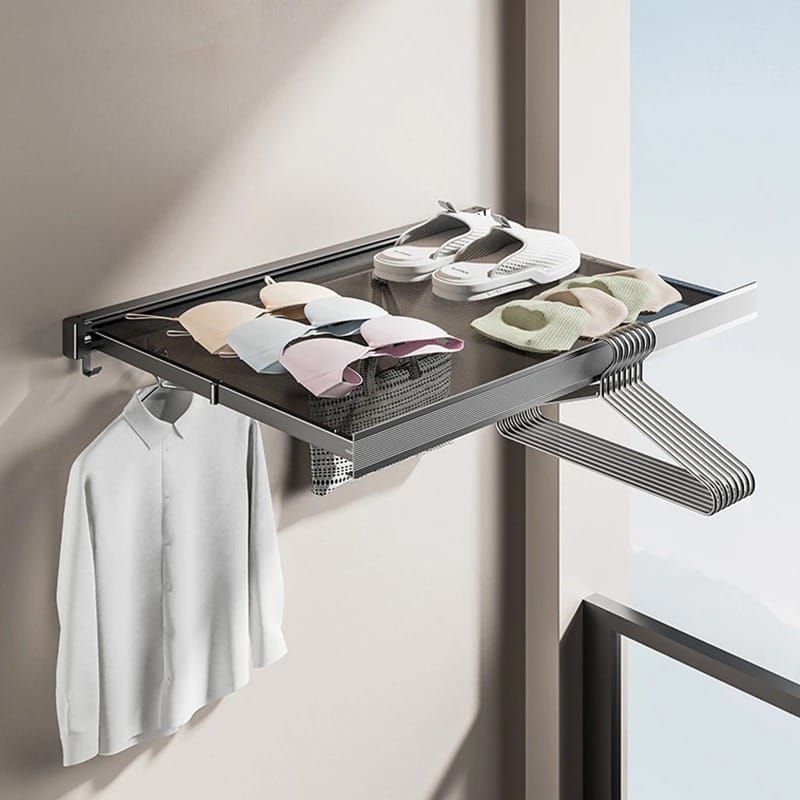 Cloths and Slippers are Arranged in Wall-Mounted Foldable Drying Rack.