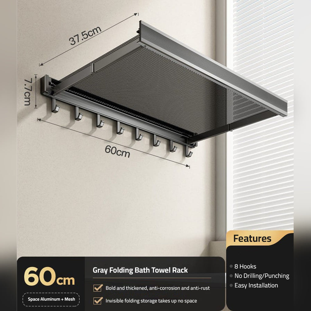 Wall-Mounted Foldable Drying Rack, Telescopic Cloth Drying Mesh Shelf,