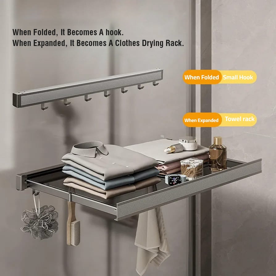Wall-Mounted Foldable Drying Rack, Telescopic Cloth Drying Mesh Shelf,