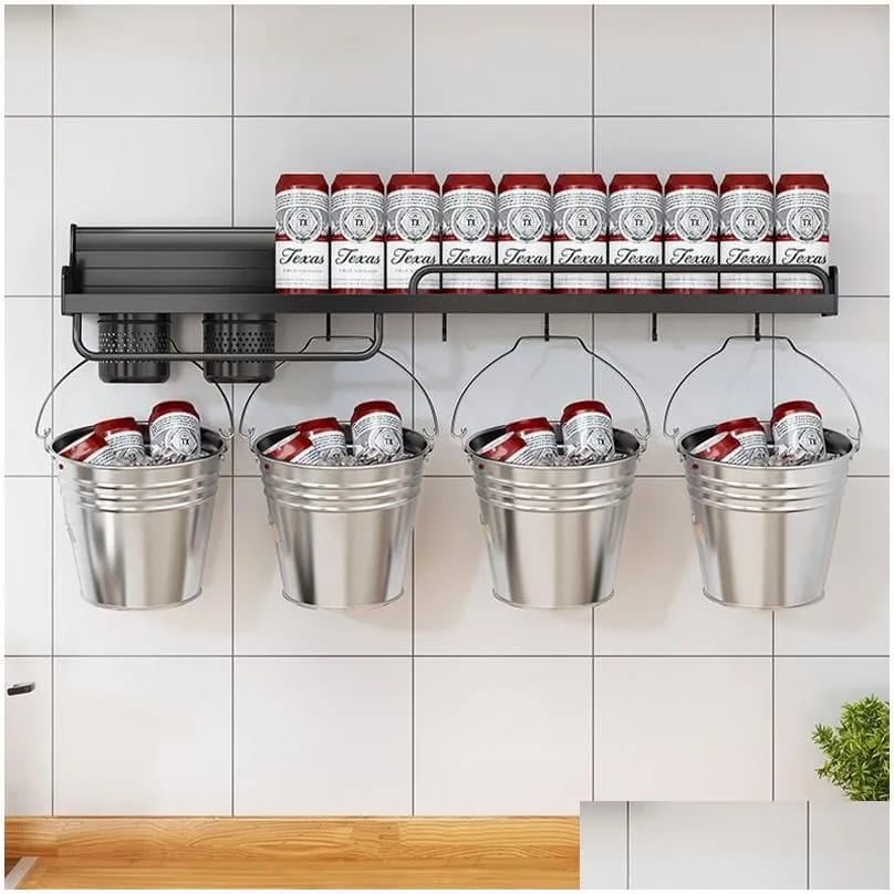 Wall- Mounted Kitchen Storage Rack, Multi-Purpose Kitchen Holder Spice