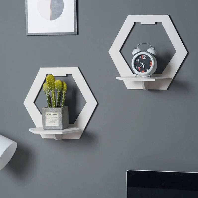 Hexagon Wall Organizer Shelf, Wall Decor Display Stand For Bedroom, Living Room