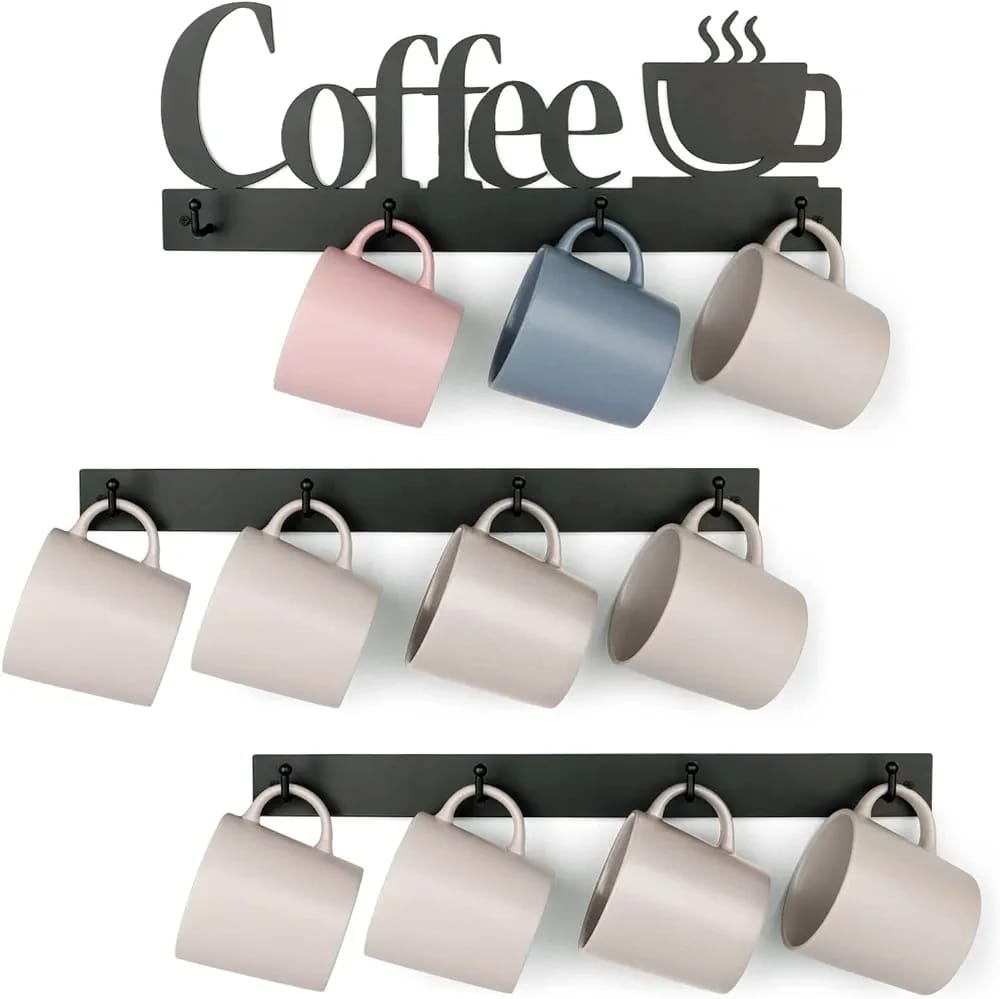 Wall Mounted Coffee Mug Holder With Cups.