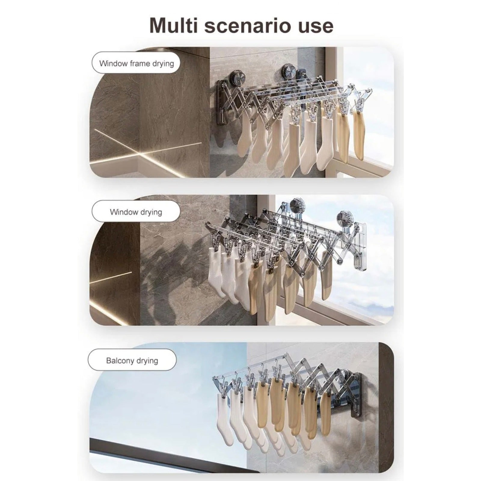 Multi Scenario Use Of Wall Mounted Foldable Suction Cup Sock Cloth Drying Hanger Rack.