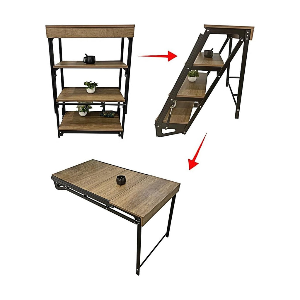 Attacheable Table Wall-Mounted Folding Table with Convertible Storage Shelf Rack, Multi-