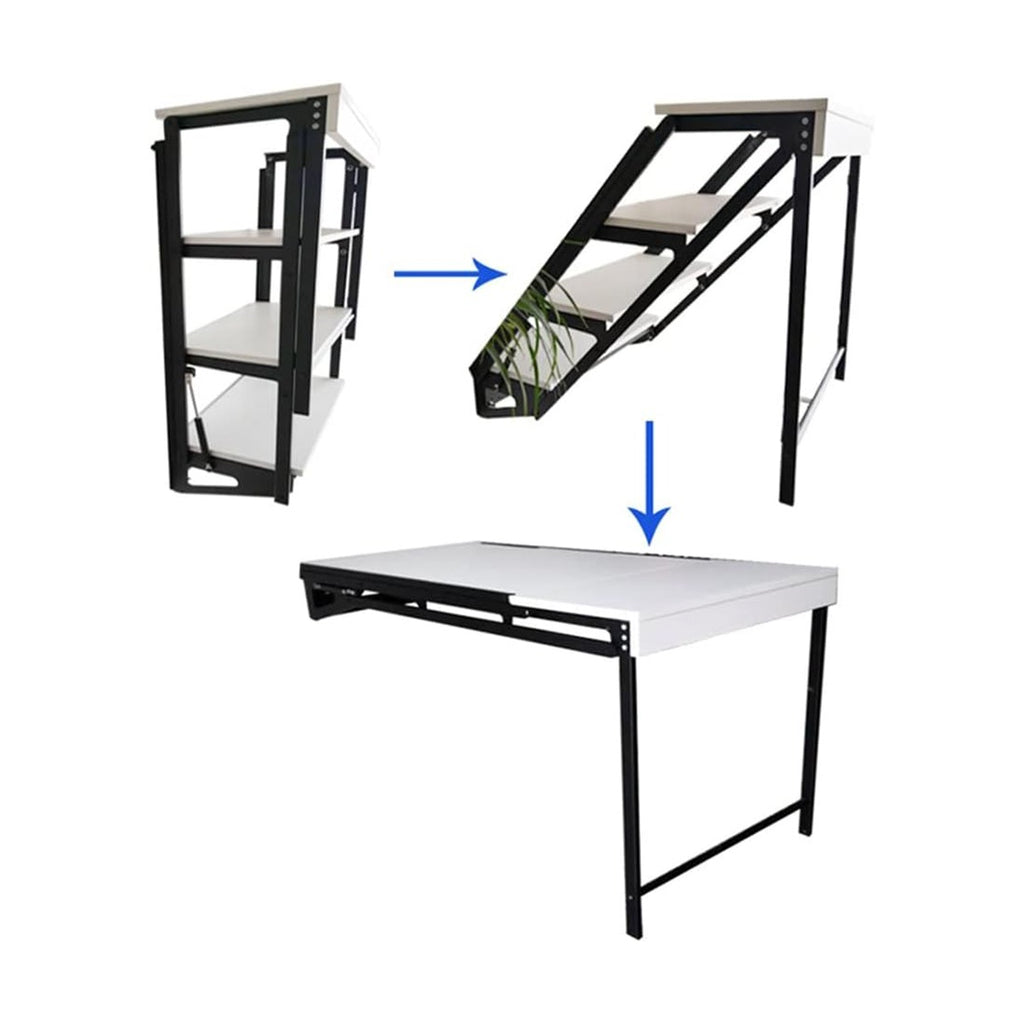 Attachable Shelf Table Wall-Mounted Folding Table with Convertible Storage Shelf Rack, Multi-