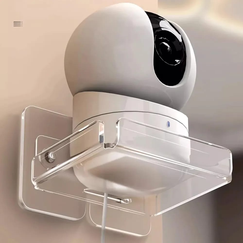 A Security Camera is Placed On  Wall Mounted Mini Storage Rack.