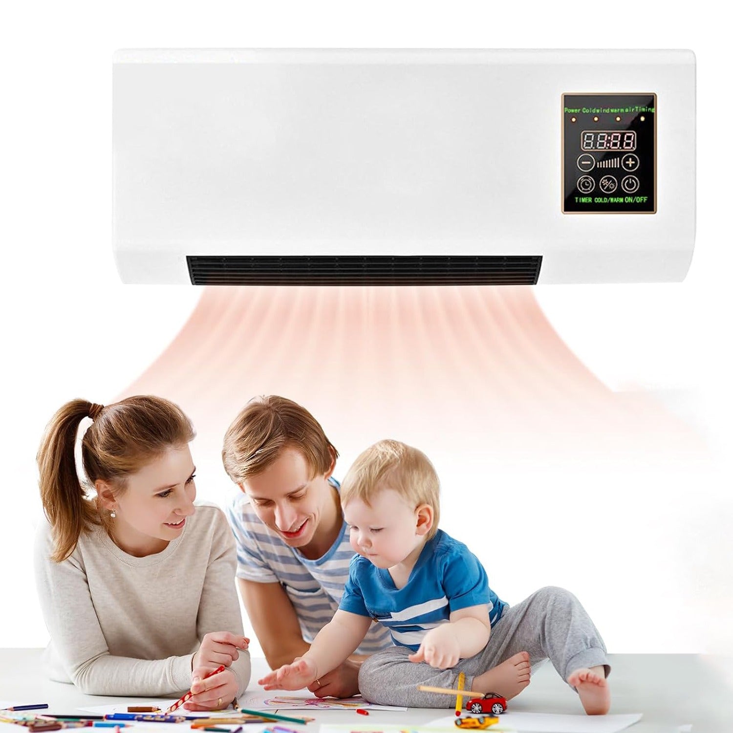 A Family is Spending Time Each Other Under Wall Mounted Mobile Air Conditioner & Heater.