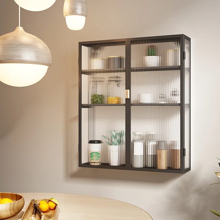 Home Storage Rack Shelf With Cabinet Doors, Kitchen Bathroom Wall Stor