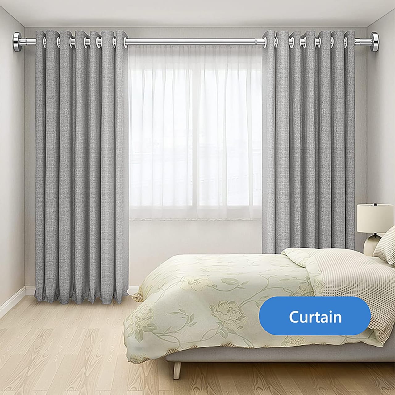 Curtains Are Hanged On the Wall Mounted Retractable Cloth Hanger Stand.