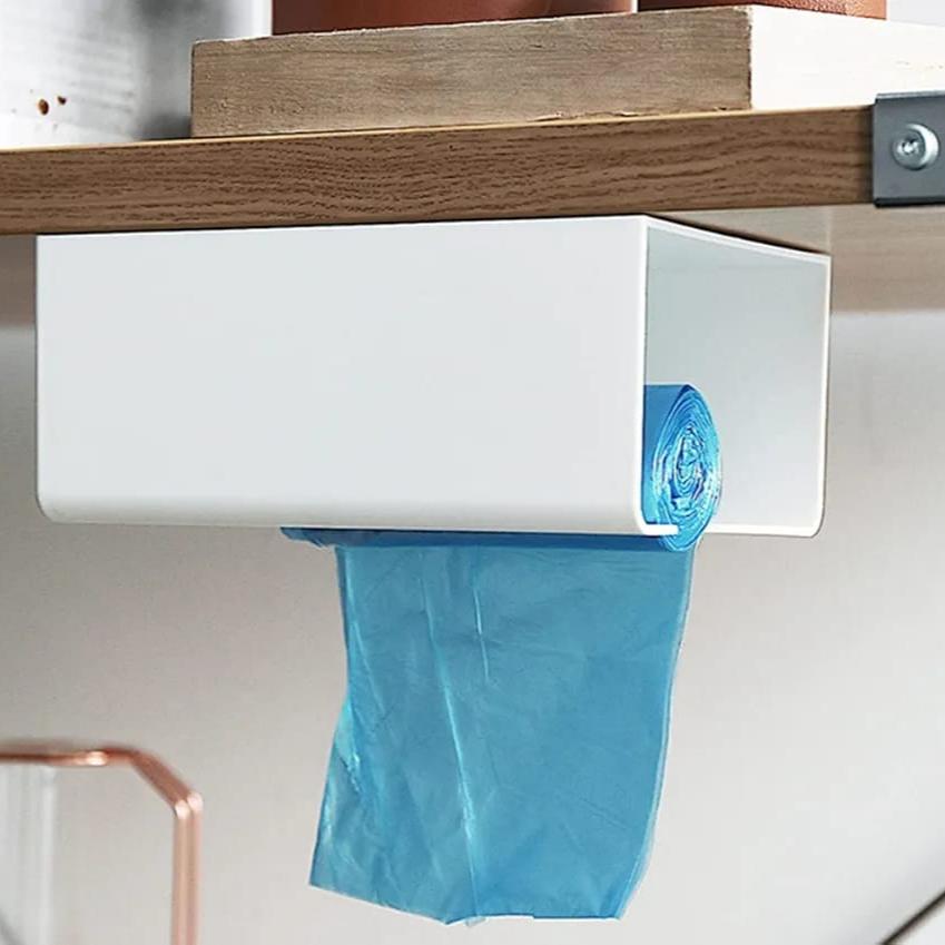 Garbage Bags Are Kept On Wall Mounted Tissue Box Holder Dispenser Rack.