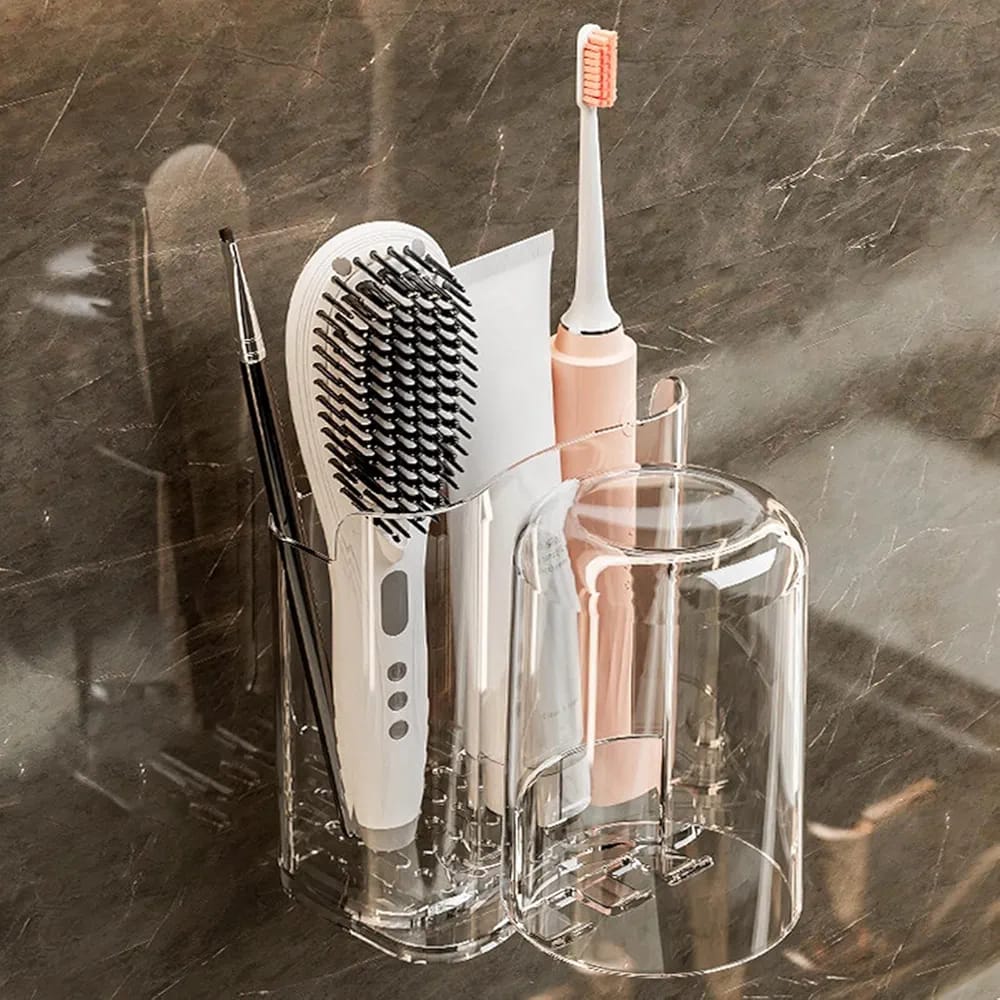 Wall Mounted Toothbrush Holder Stand Holding Brushes and Other Items.